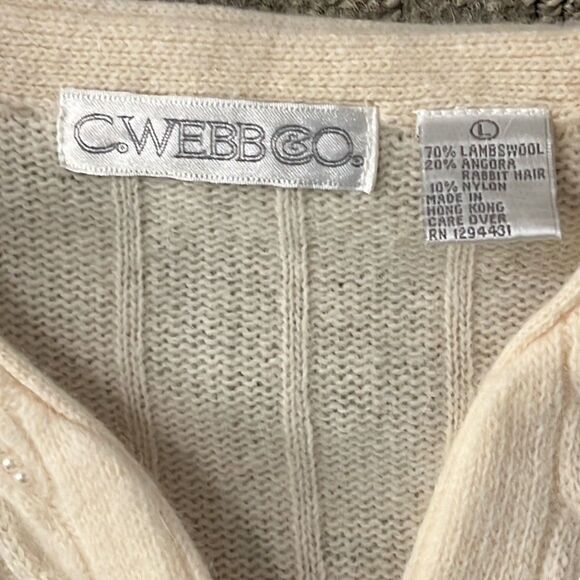 C. WEBB CO Cream Cable Knit Cardigan - Vintage Size L - Picture 7 of 13